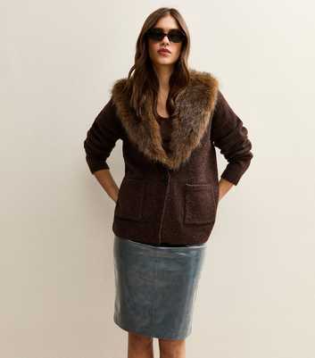 Teal Cracked Faux Leather Knee Length Skirt