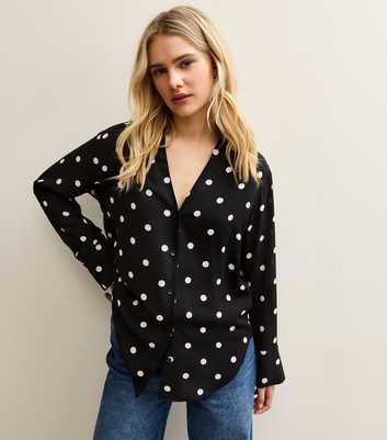Black Polka Dot Open Collar Shirt