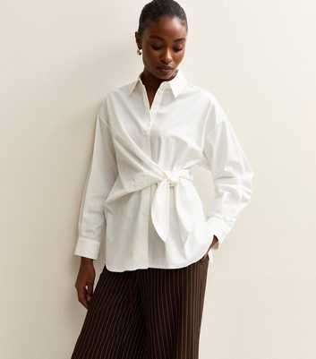 White Cotton Poplin Side Tie Shirt