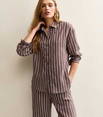 Brown Striped Button Up Shirt
