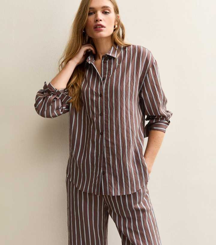 Brown Striped Button Up Shirt