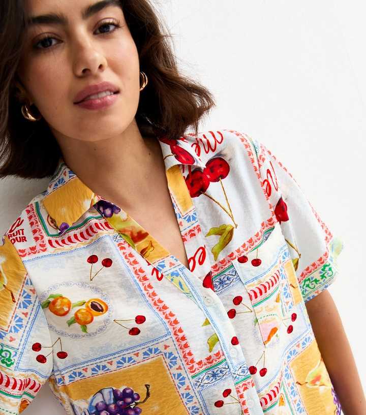 Multicoloured Mediterranean Print Short Sleeve Shirt