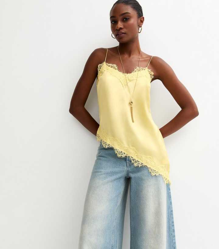 Yellow Asymmetric Lace Cami Top