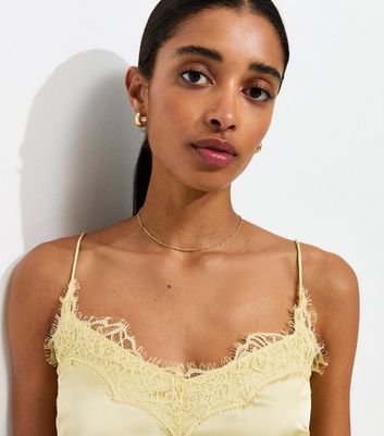 Yellow Asymmetric Lace Cami Top | New Look