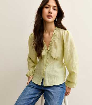 Light Green Crinkled Long Sleeve Tea Blouse