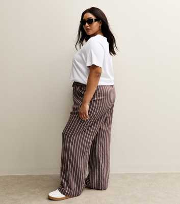 Curves Brown Striped Drawstring Wide Leg Trousers