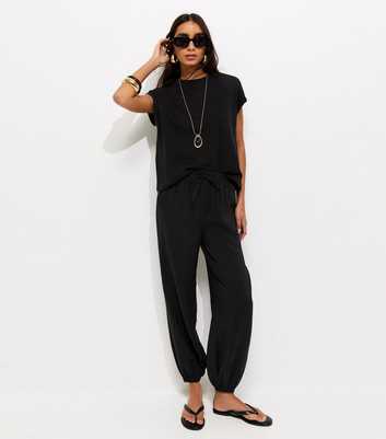 Black Tapered Cuff Drawstring Trousers