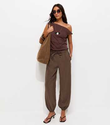 Dark Brown Tapered Cuff Drawstring Trousers