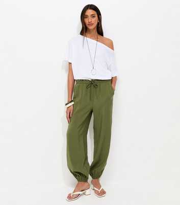 Dark Khaki Tapered Cuff Drawstring Trousers