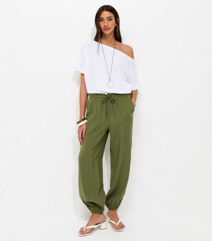 Dark Khaki Tapered Cuff Drawstring Trousers
