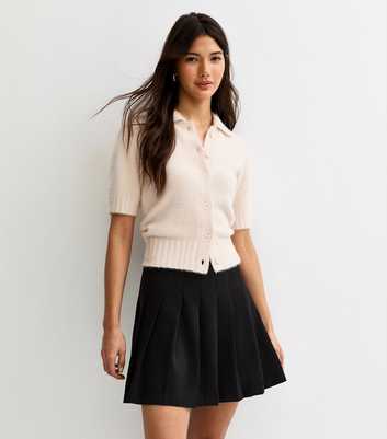 Black Pleated Crepe Mini Skirt