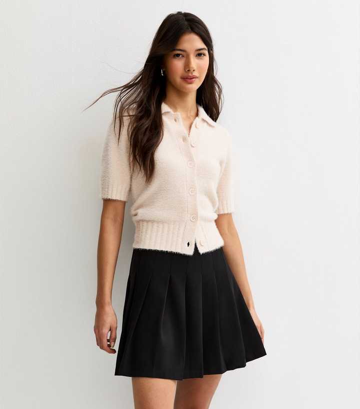 Black Pleated Crepe Mini Skirt