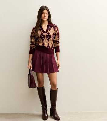 Dark Burgundy Pleated Crepe Mini Skirt