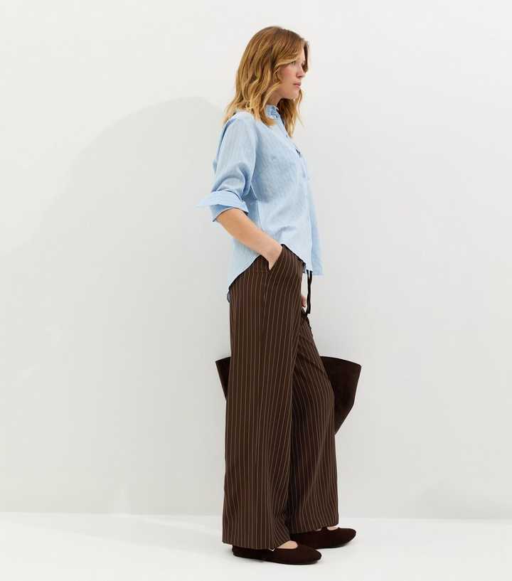 Brown Pinstripe Wide Leg Trousers