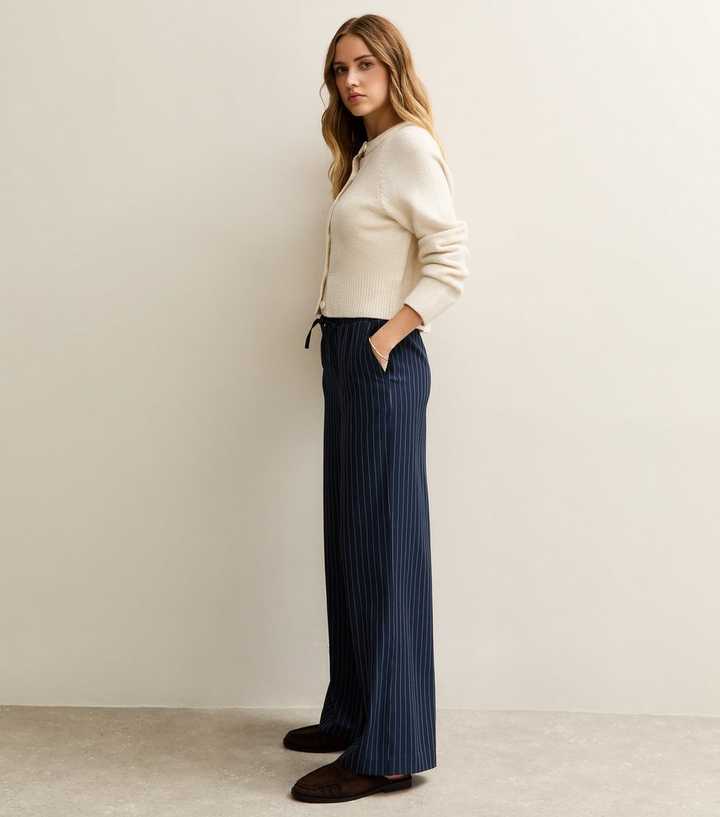 Navy Pinstripe Wide Leg Trouser