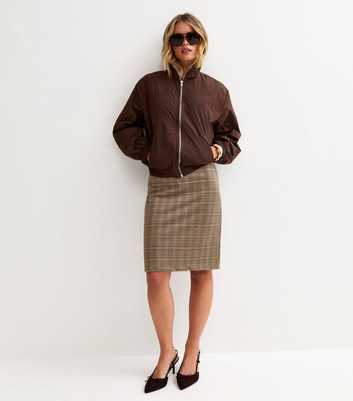 Petite Dark Grey Jacquard Checked Pencil Skirt