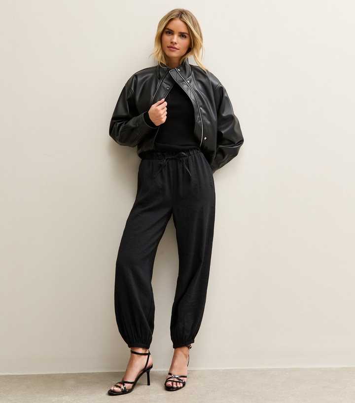 Petite Black Drawstring Cuffed Joggers