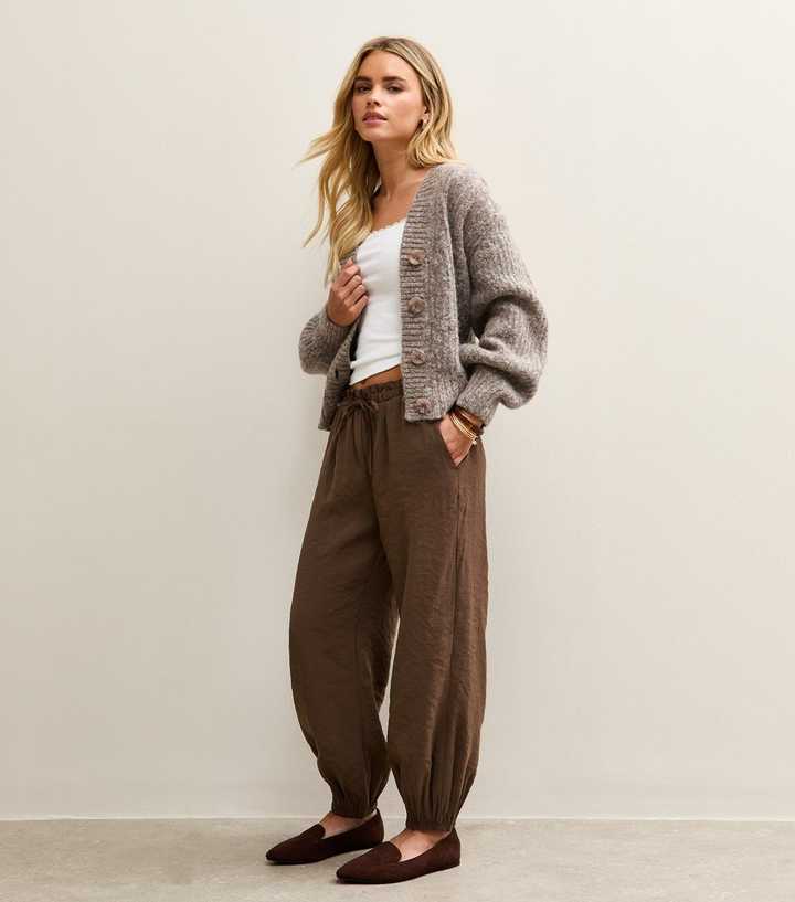 Petite Dark Brown Drawstring Cuffed Joggers