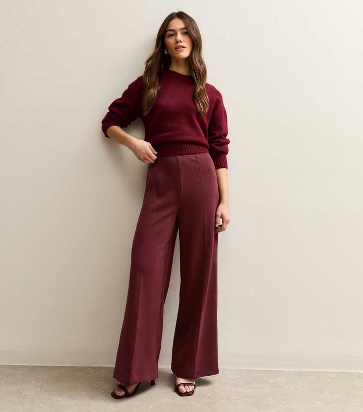 Petite Dark Burgundy Wide Leg Trousers