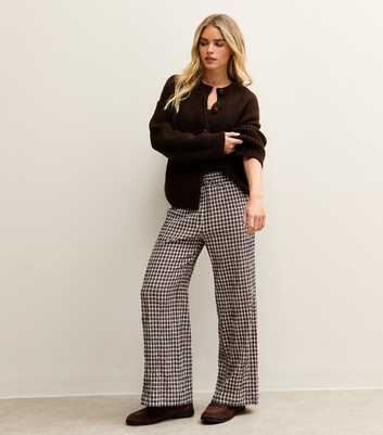 Petite Cream Checked Wide Leg Trouser