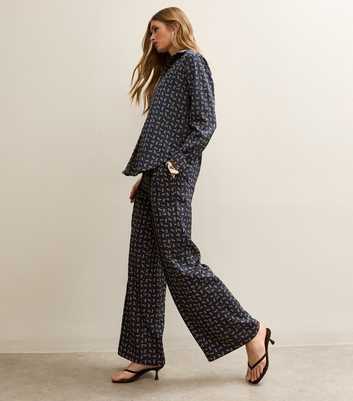 Blue Satin Paisley Wide Leg Trousers