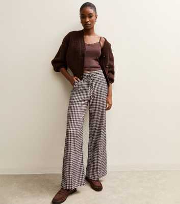 Cream Check Wide Leg Trousers