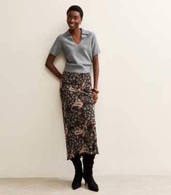 Tall Black Chiffon Paisley Bias Cut Midi Skirt