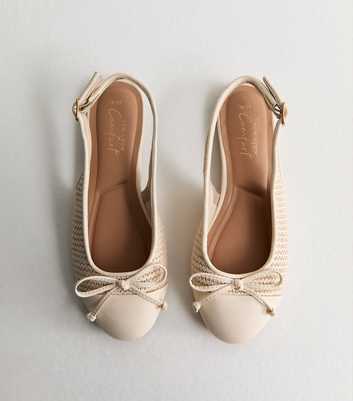 Off White Woven Slingback Ballerina Pumps