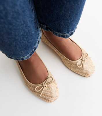 Off White Raffia Look Woven Ballerina Flats