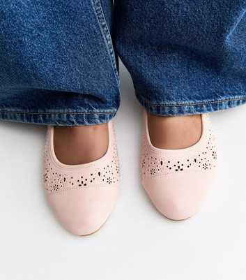 Wide Fit Pink Faux Leather Floral Cutout Ballet Pumps