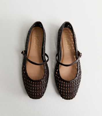 Wide Fit Chocolate Faux Leather Woven Mary Jane Pumps