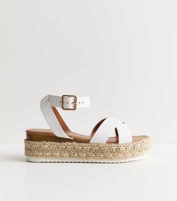 White Faux Leather Espadrille Flatform Sandals