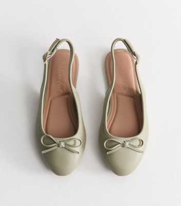 Wide Fit Faux Leather Light Green Slingback Ballet Pumps