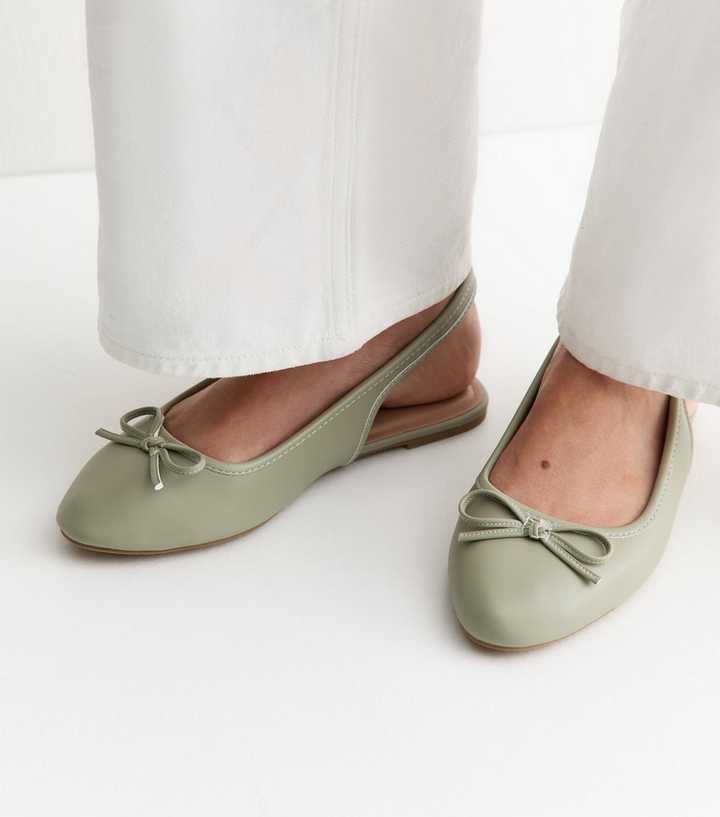Wide Fit Faux Leather Light Green Slingback Ballet Pumps