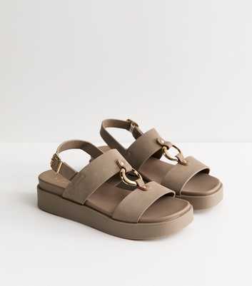 Light Brown Faux Suede Hardware Detail Flatform Sandals