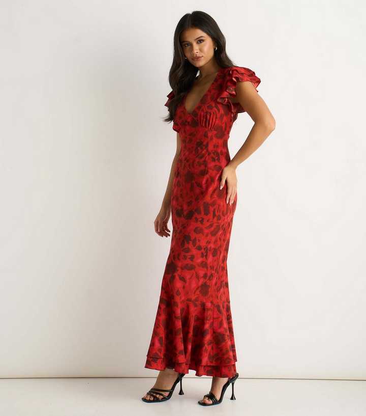 Gini London Red Floral Print Ruffle Maxi Dress | New Look