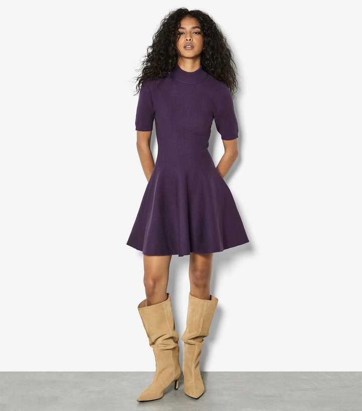 Apricot Dark Purple Fit and Flare Dress | New Look
