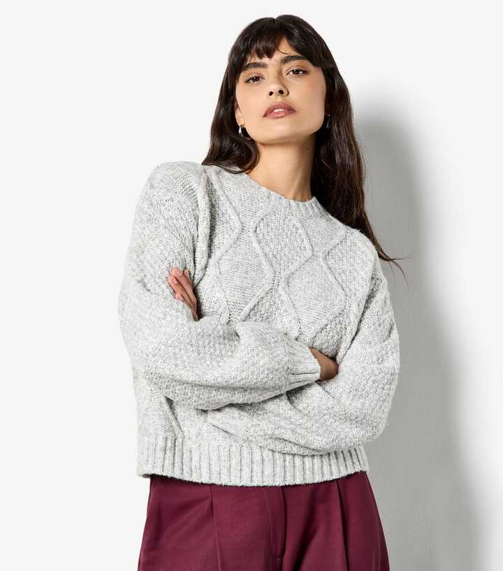 Apricot Grey Chunky Cable Front Jumper