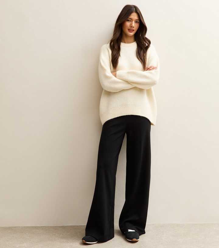 Black Elasticated Waist Wide Leg Trousers