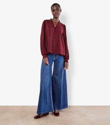 Apricot Burgundy Ruffle Smock Boho Blouse