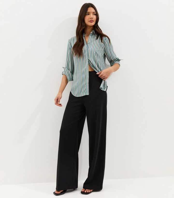 Black Jersey Wide Leg Trousers