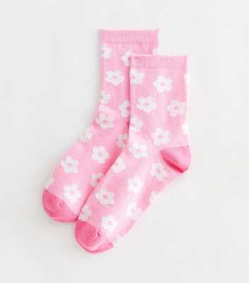Pink Daisy Patterned Ankle Socks
