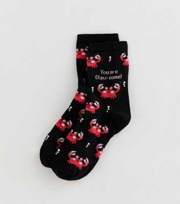 Black Crab Patterned Slogan Ankle Socks