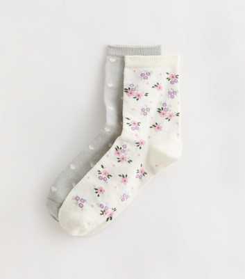 Pack of 2 Grey Floral Heart Ankle Socks