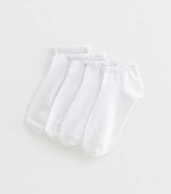 Pack of 4 White Scallop Top Trainer Socks