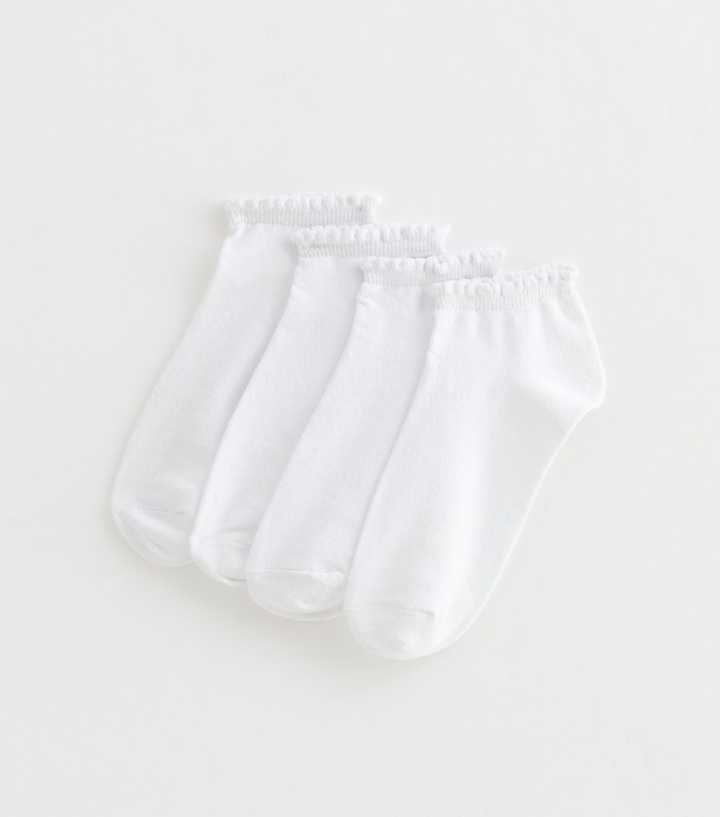 Pack of 4 White Scallop Top Trainer Socks