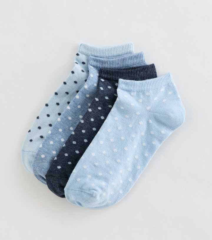 Pack of 4 Blue Polka Dot Patterned Trainer Socks