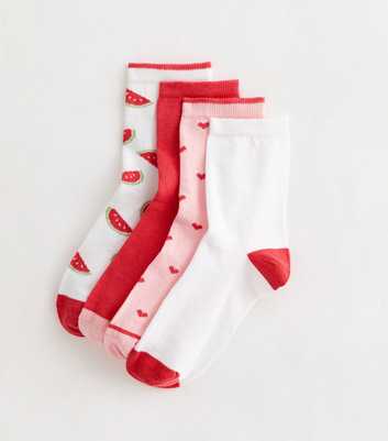 Pack of 4 Red and White Mixed Design Socks