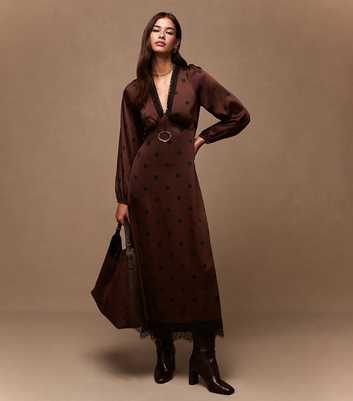 Dark Brown Polka Dot Tea Midi Dress