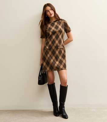 Brown Check Jacquard Mini Dress